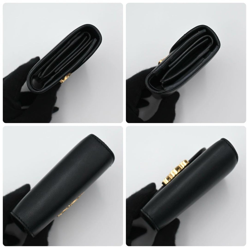 Celine Trio Trifold Wallet Calfskin Black Gold — view 8