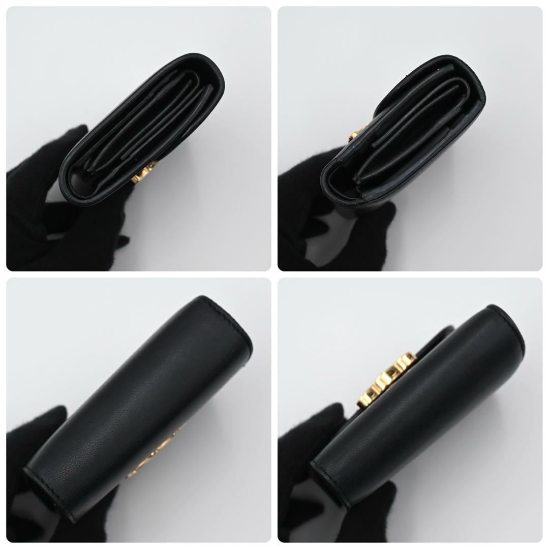 Celine Trio Trifold Wallet Calfskin Black Gold — view 8
