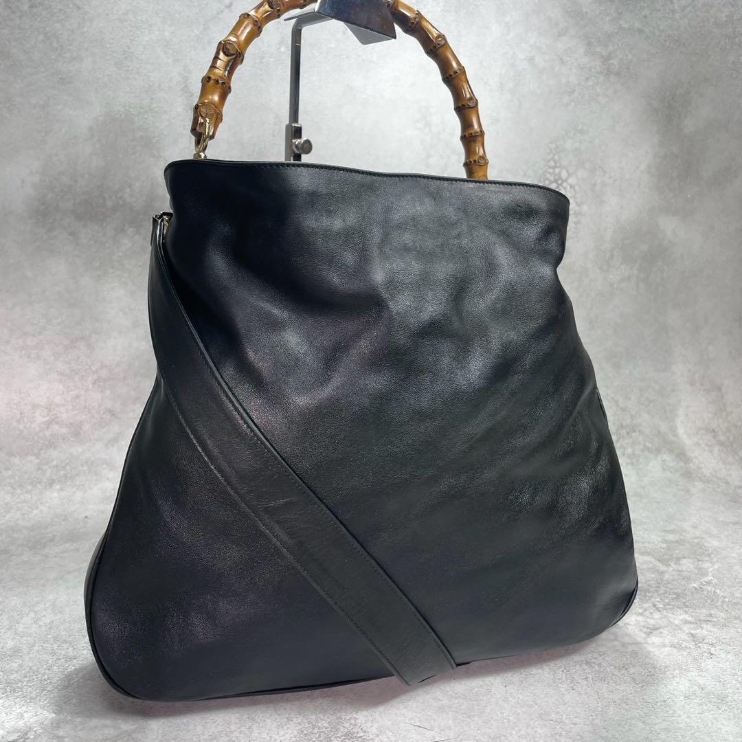 Gucci Shoulder Bag 2-Way Bamboo Black Leather