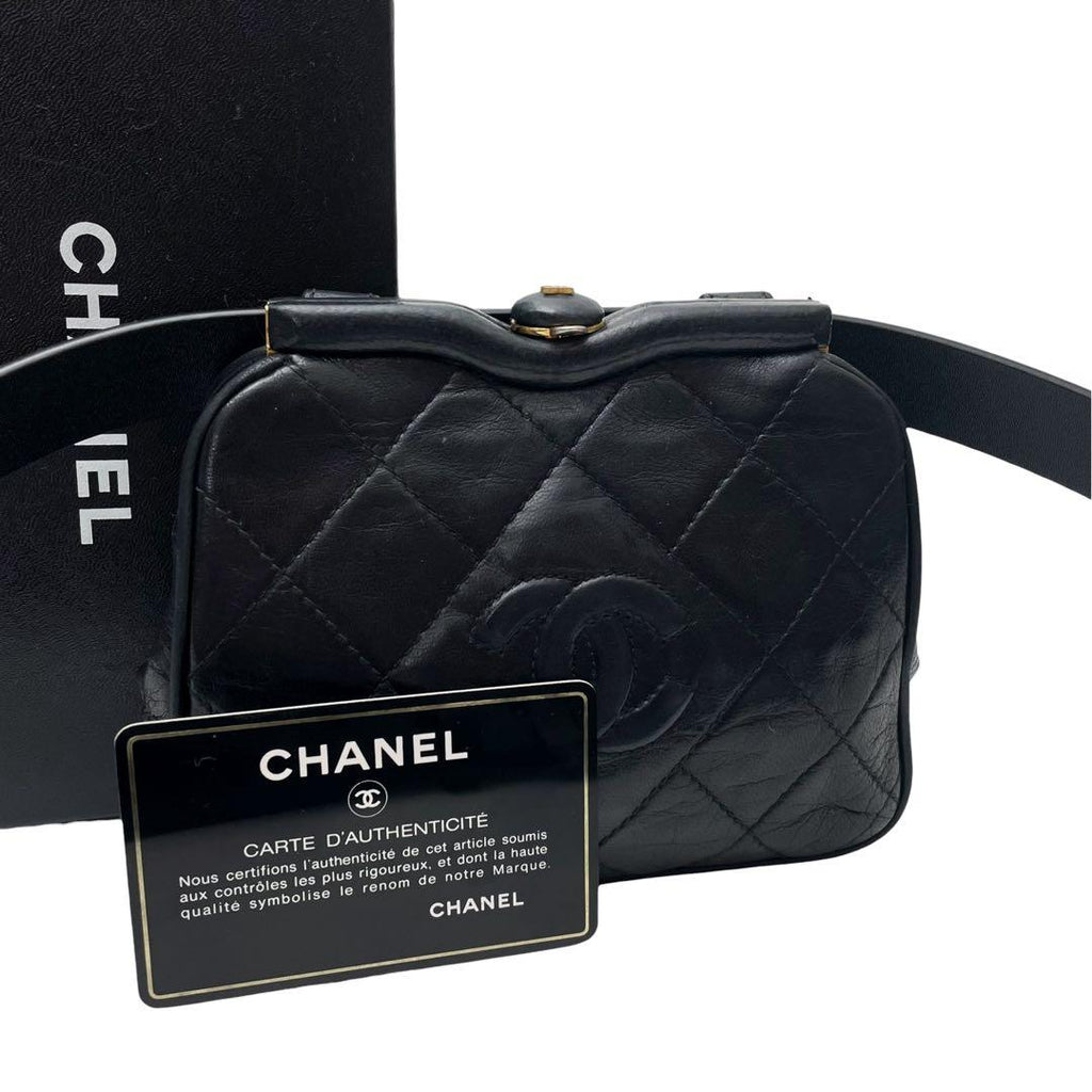 Chanel Lambskin Quilted Kiss Lock Waist Belt Bag CC Logo