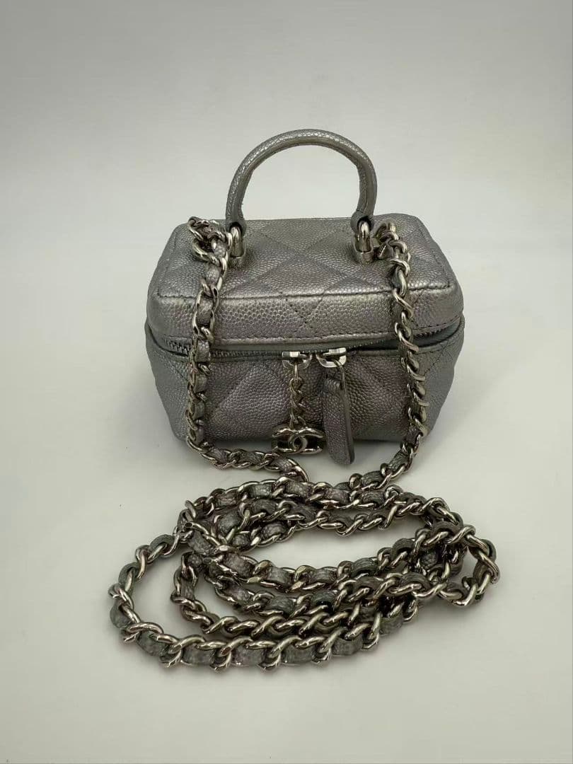 Chanel Caviar Leather Mini Flap Bag Silver