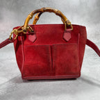 Gucci Shoulder Bag 2-Way Suede Bamboo Red Leather — view 2