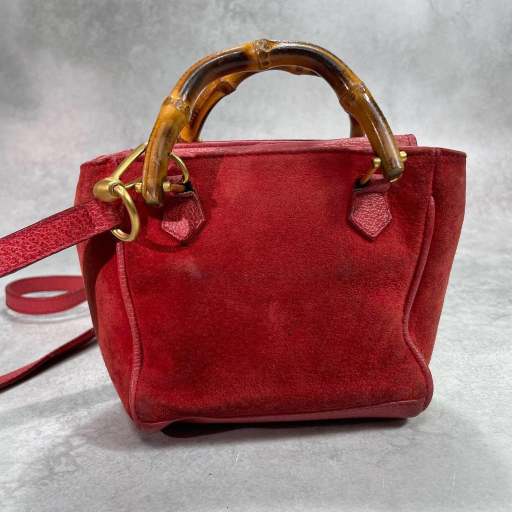 Gucci Shoulder Bag 2-Way Suede Bamboo Red Leather — view 3