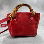 Gucci Shoulder Bag 2-Way Suede Bamboo Red Leather — view 3