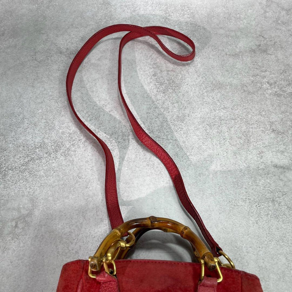 Gucci Shoulder Bag 2-Way Suede Bamboo Red Leather — view 4