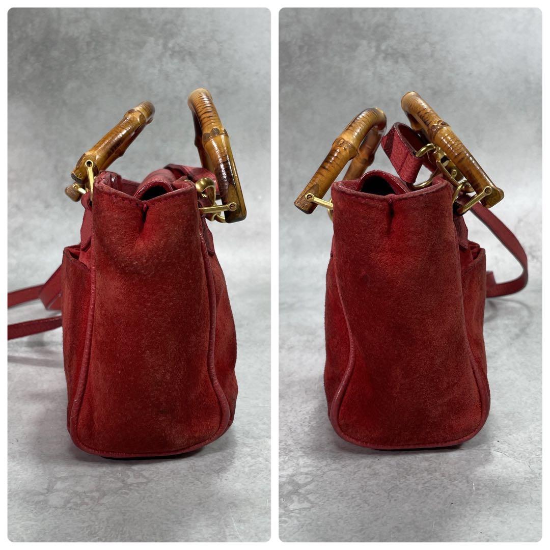 Gucci Shoulder Bag 2-Way Suede Bamboo Red Leather — view 7