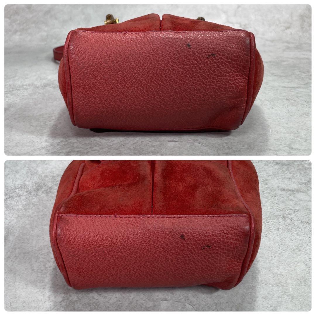 Gucci Shoulder Bag 2-Way Suede Bamboo Red Leather — view 8