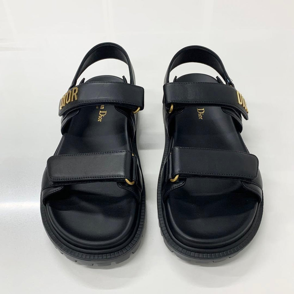 Christian Dioract Leather Logo Sandals Black — view 2