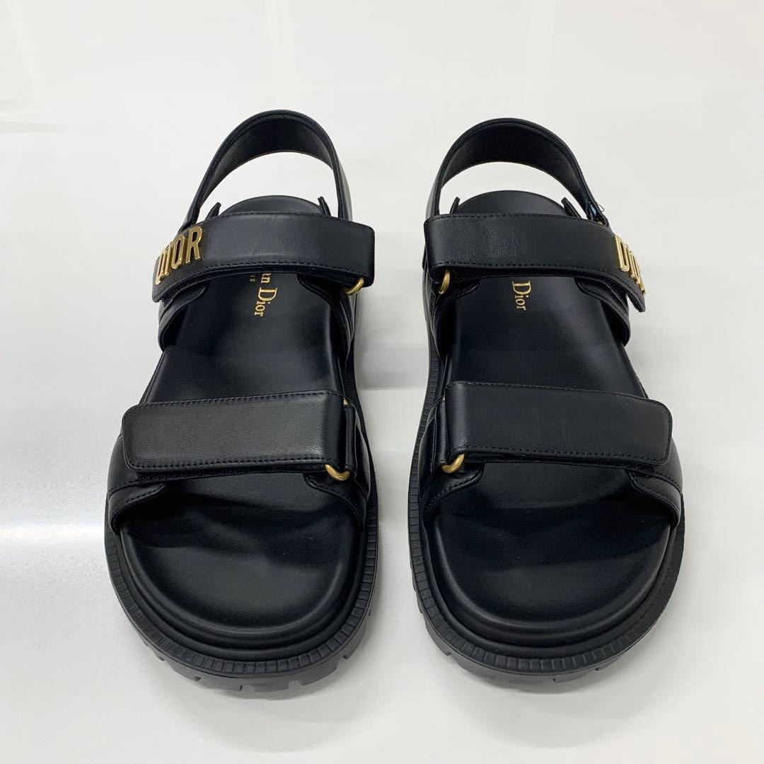 Christian Dioract Leather Logo Sandals Black — view 2
