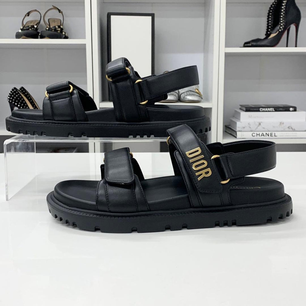Christian Dioract Leather Logo Sandals Black — view 3