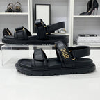 Christian Dioract Leather Logo Sandals Black — view 3