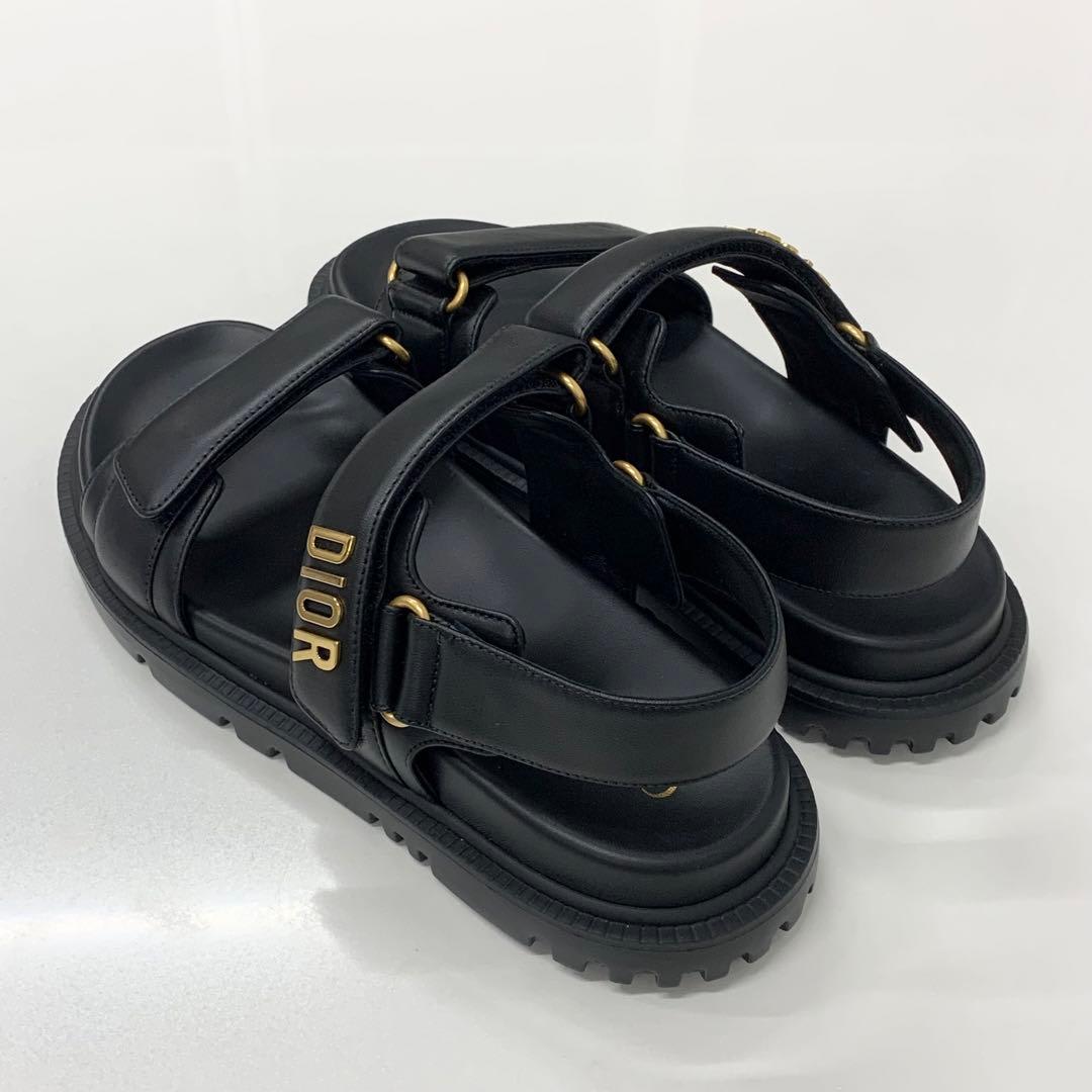 Christian Dioract Leather Logo Sandals Black — view 4