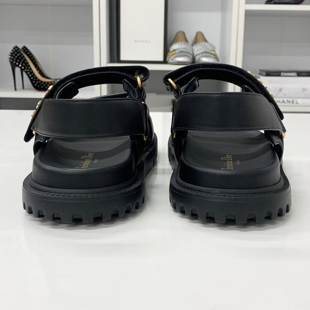 Christian Dioract Leather Logo Sandals Black — view 5