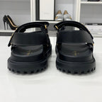 Christian Dioract Leather Logo Sandals Black — view 5