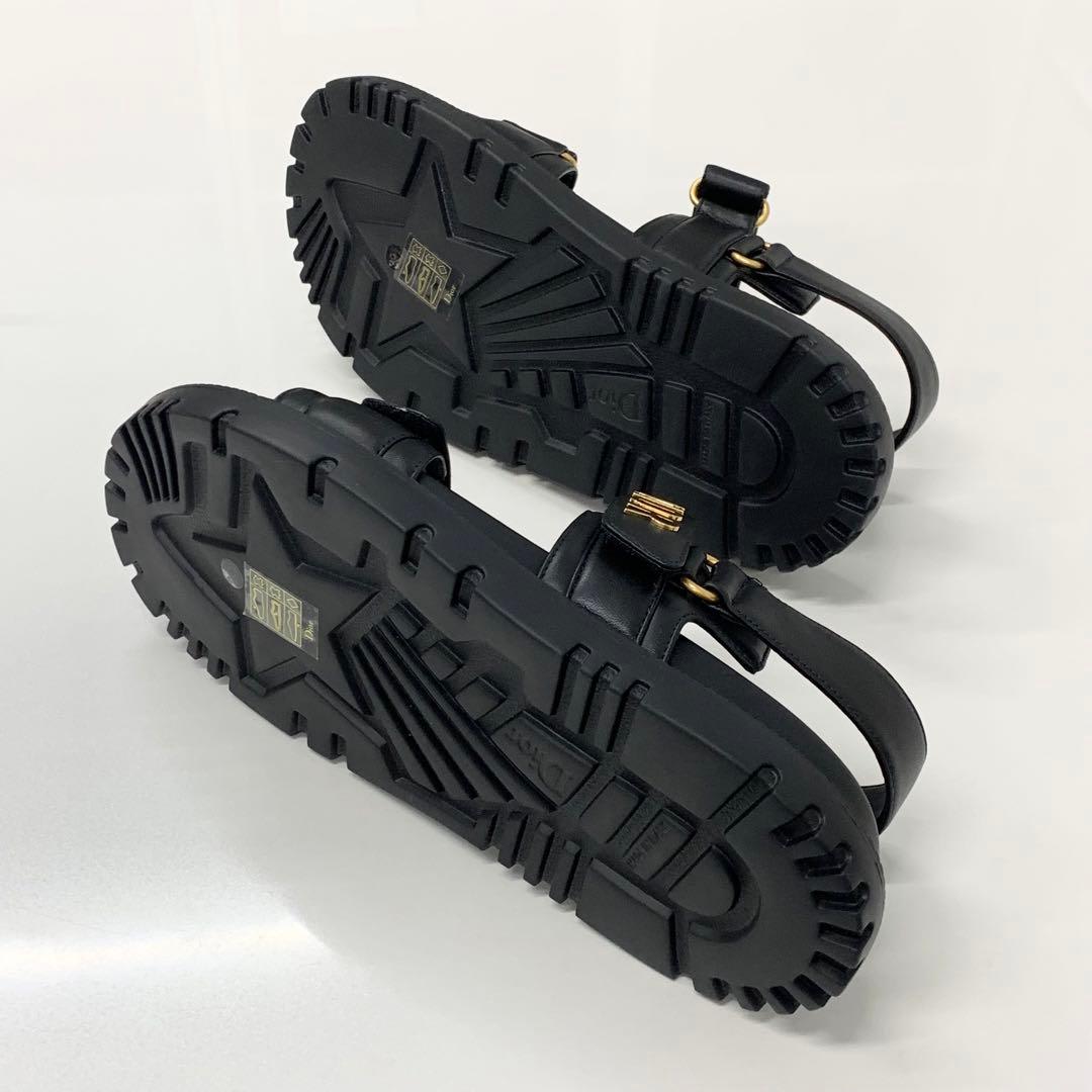 Christian Dioract Leather Logo Sandals Black — view 6