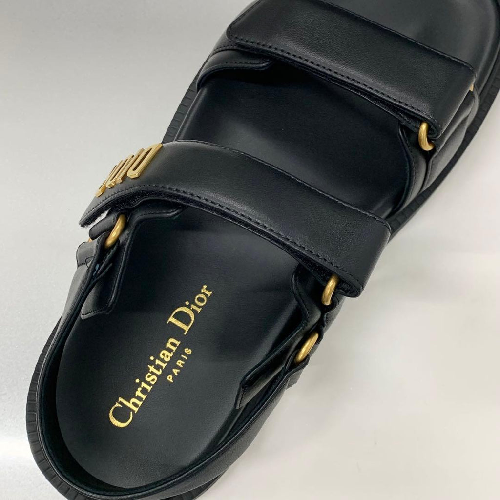 Christian Dioract Leather Logo Sandals Black — view 7