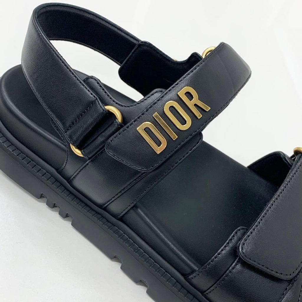 Christian Dioract Leather Logo Sandals Black — view 9