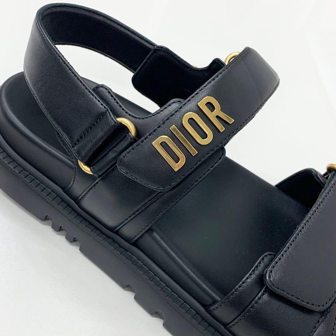 Christian Dioract Leather Logo Sandals Black — view 9