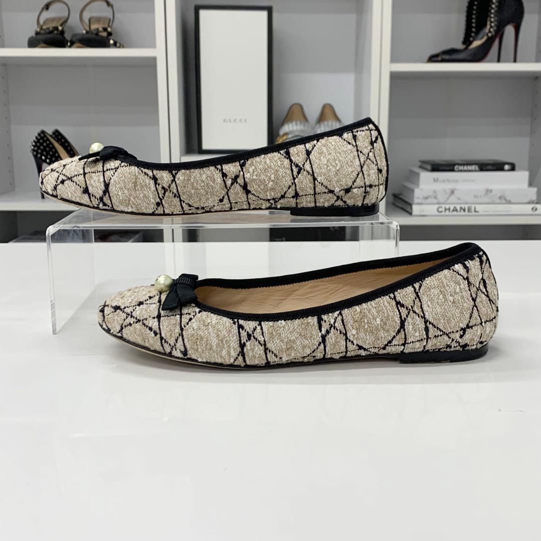 Dior Ballerina Tweet CD Logo Pearl Flat Shoes — view 3