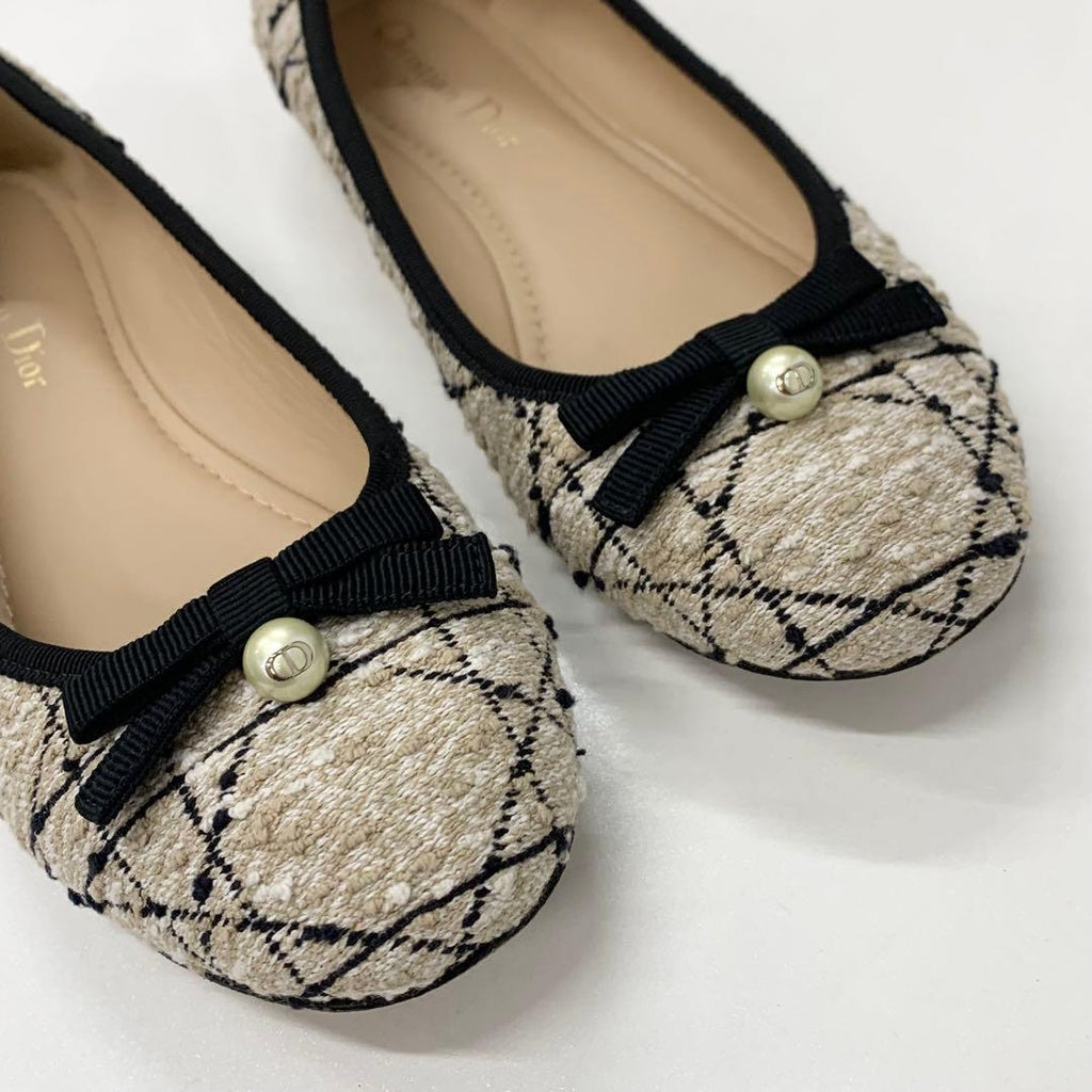 Dior Ballerina Tweet CD Logo Pearl Flat Shoes — view 9