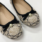 Dior Ballerina Tweet CD Logo Pearl Flat Shoes — view 9