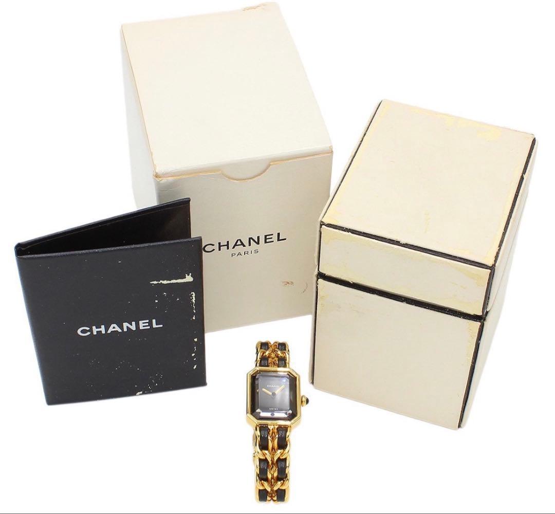Chanel Premiere Leather Chain Watch Gold Black