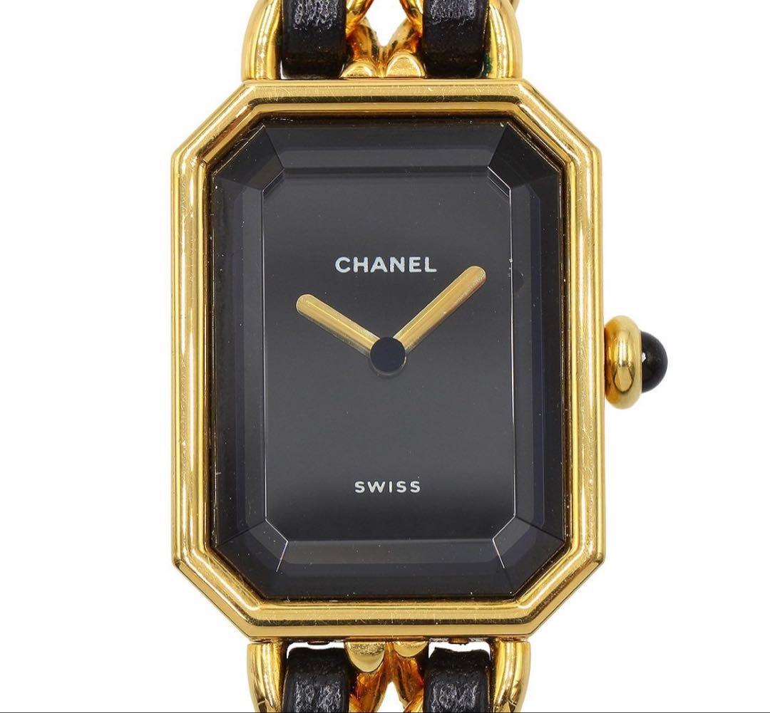 Chanel Premiere Leather Chain Watch Gold Black