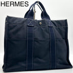 Hermes Deauville MM Navy Canvas Briefcase Business