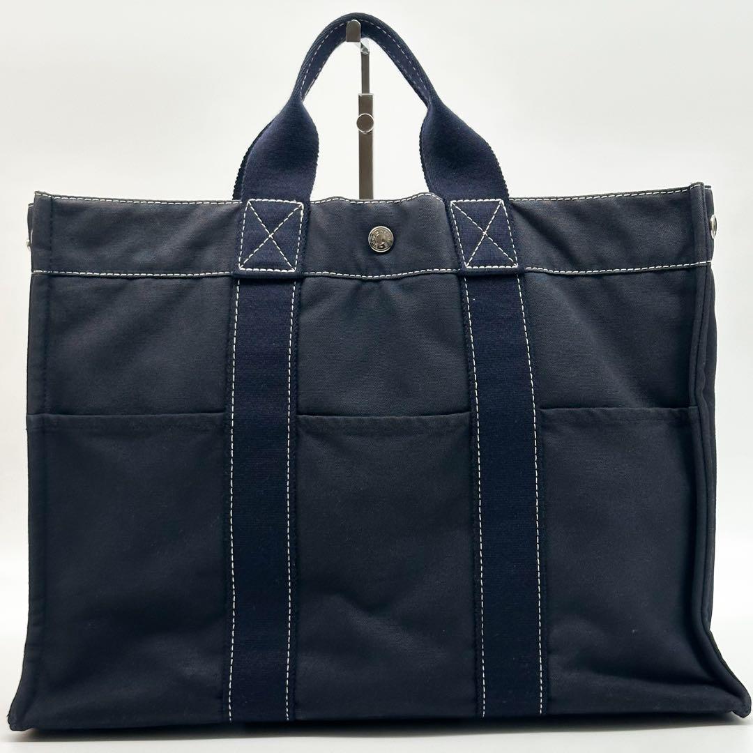 Hermes Deauville MM Navy Canvas Briefcase Business — view 2