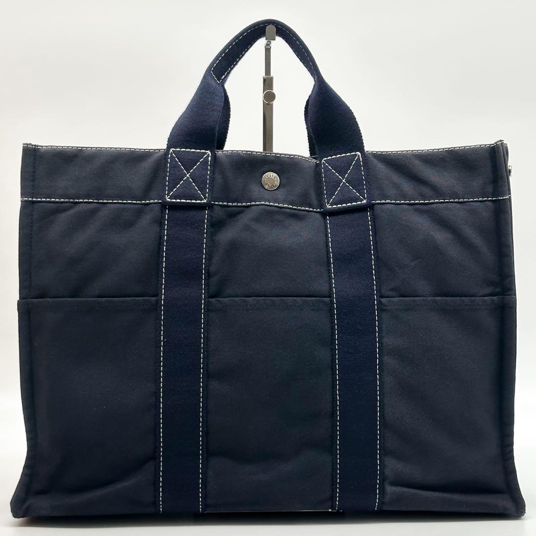Hermes Deauville MM Navy Canvas Briefcase Business — view 3