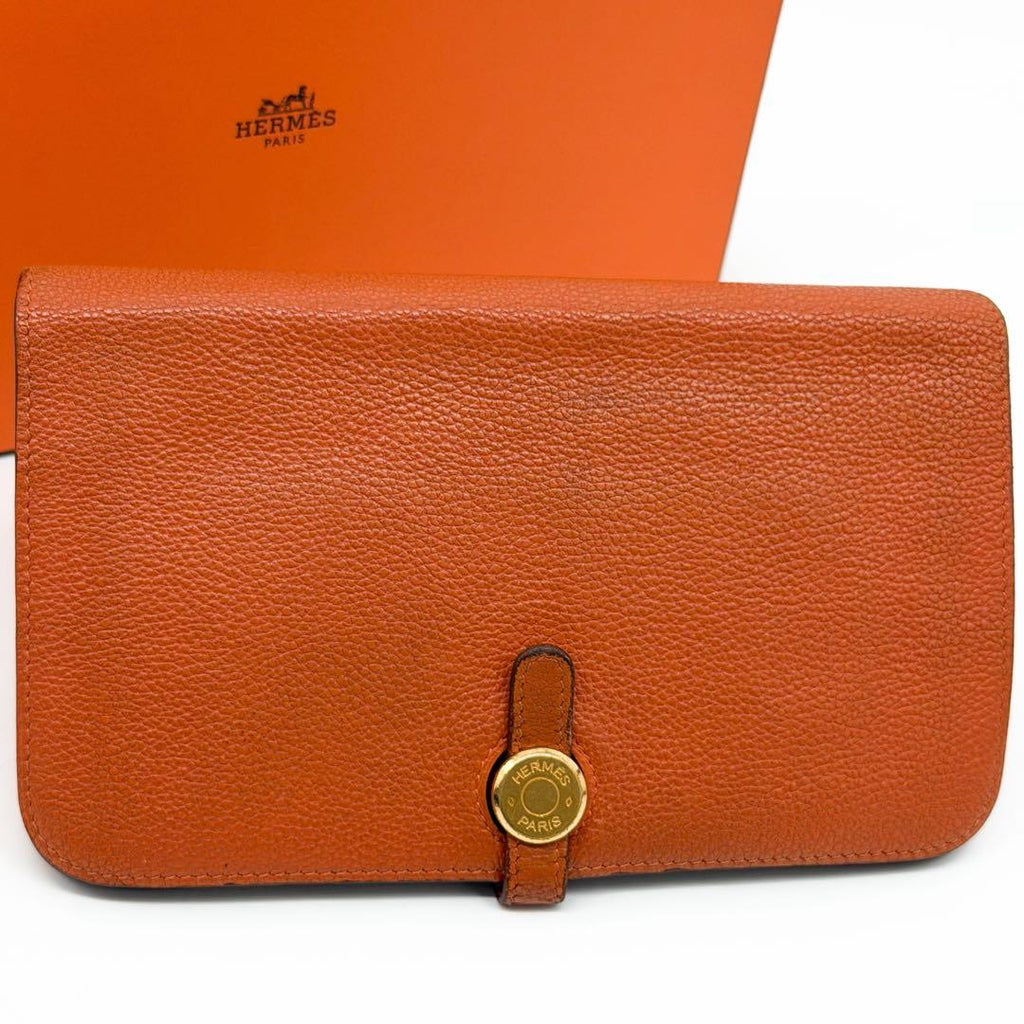 Hermes Dogon GM Duo Taurillon Clemence Orange Bifold Wallet