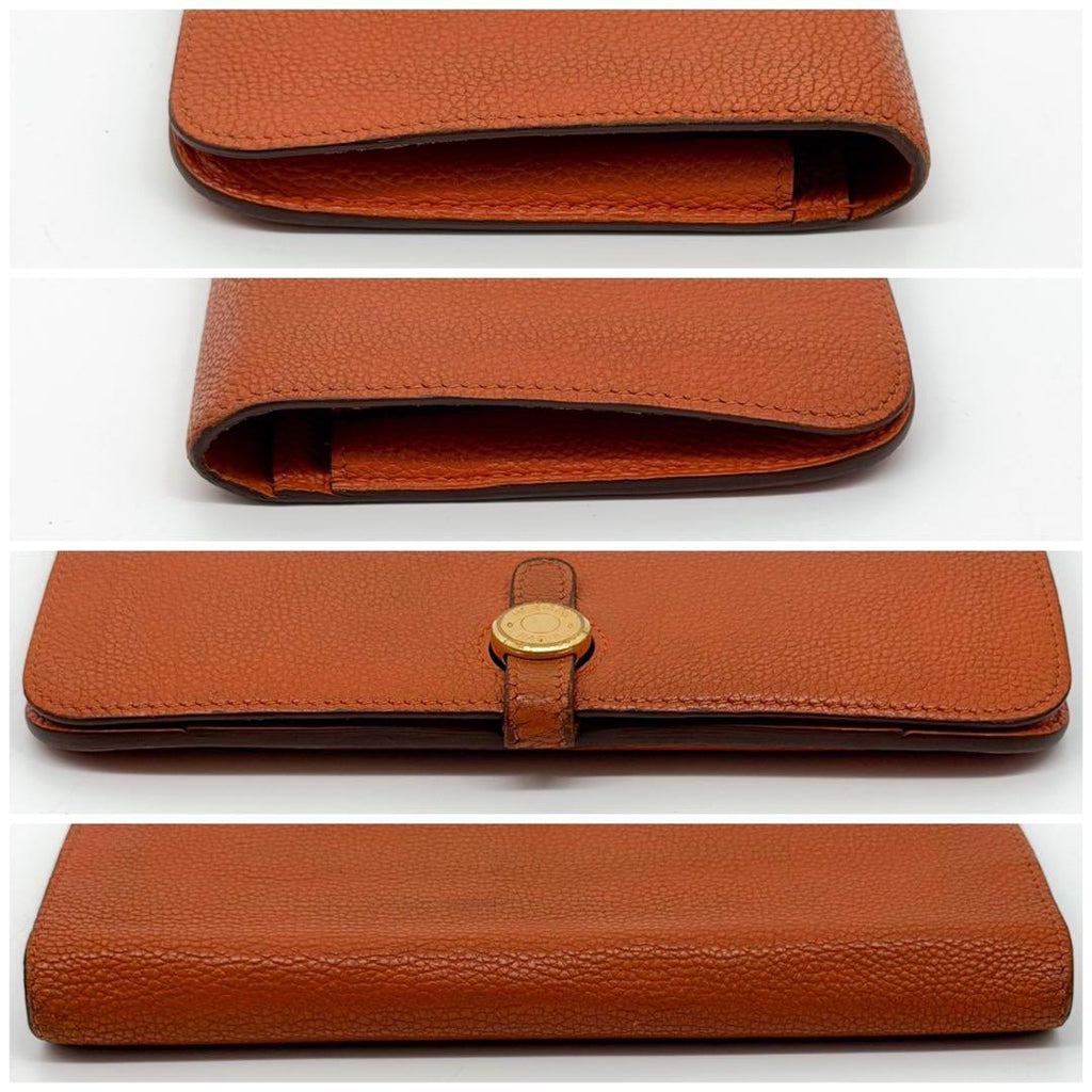 Hermes Dogon GM Duo Taurillon Clemence Orange Bifold Wallet — view 4