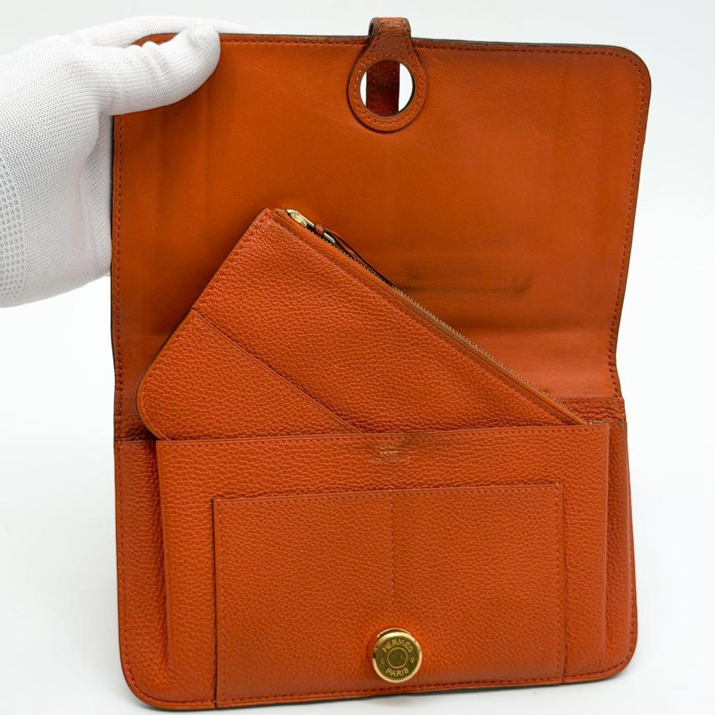 Hermes Dogon GM Duo Taurillon Clemence Orange Bifold Wallet — view 6