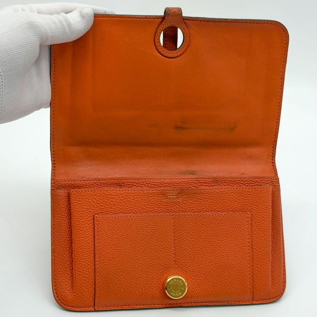 Hermes Dogon GM Duo Taurillon Clemence Orange Bifold Wallet — view 7