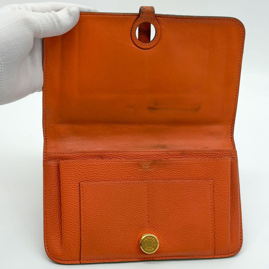 Hermes Dogon GM Duo Taurillon Clemence Orange Bifold Wallet — view 7