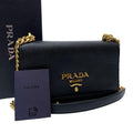 Prada Saffiano Nylon Leather Chain Shoulder Bag Black