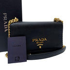 Prada Saffiano Nylon Leather Chain Shoulder Bag Black