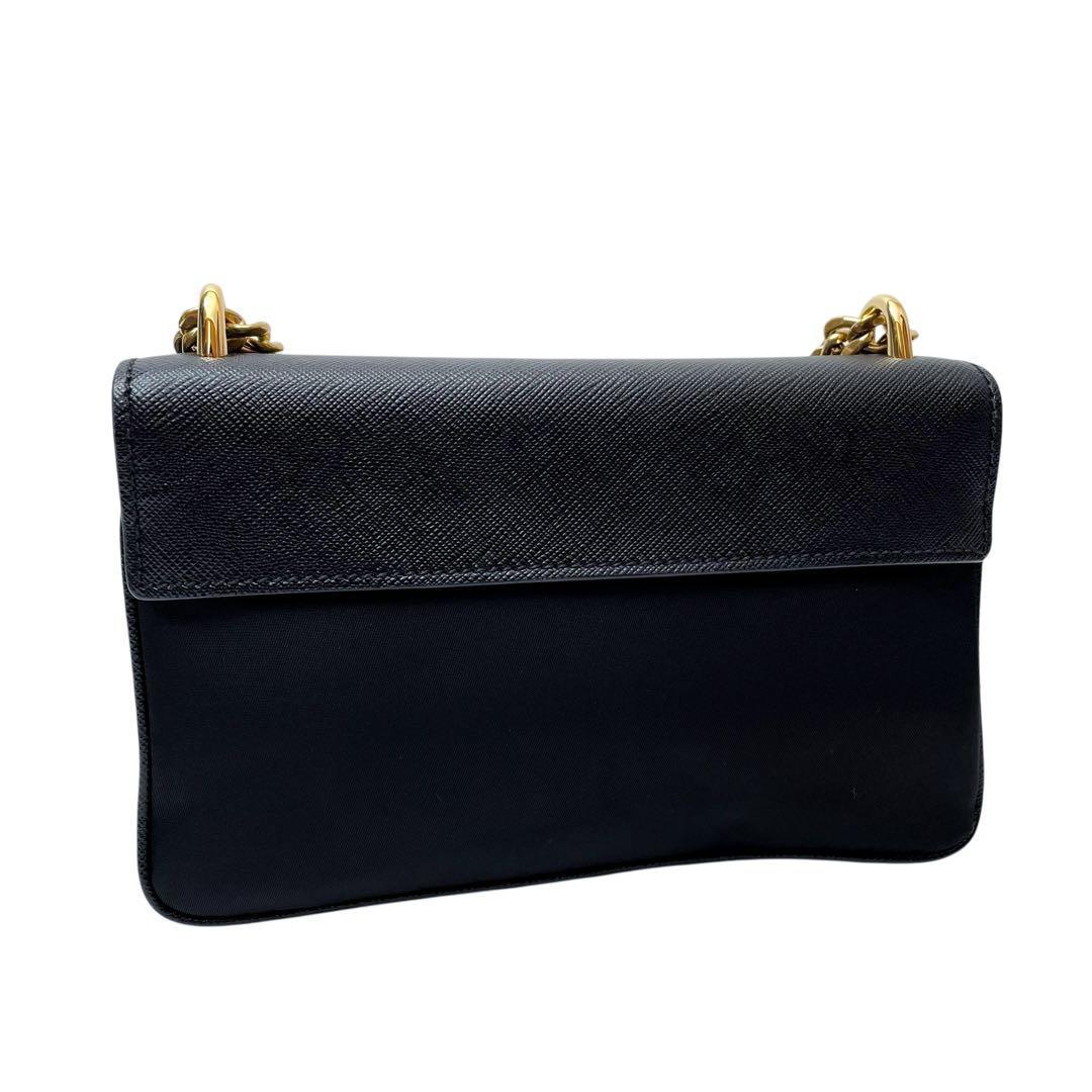 Prada Saffiano Nylon Leather Chain Shoulder Bag Black — view 2