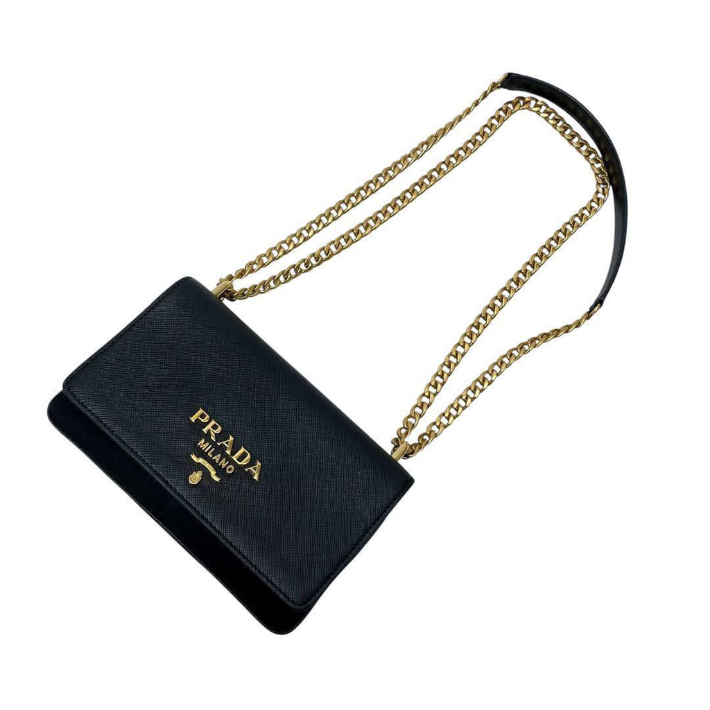 Prada Saffiano Nylon Leather Chain Shoulder Bag Black — view 3