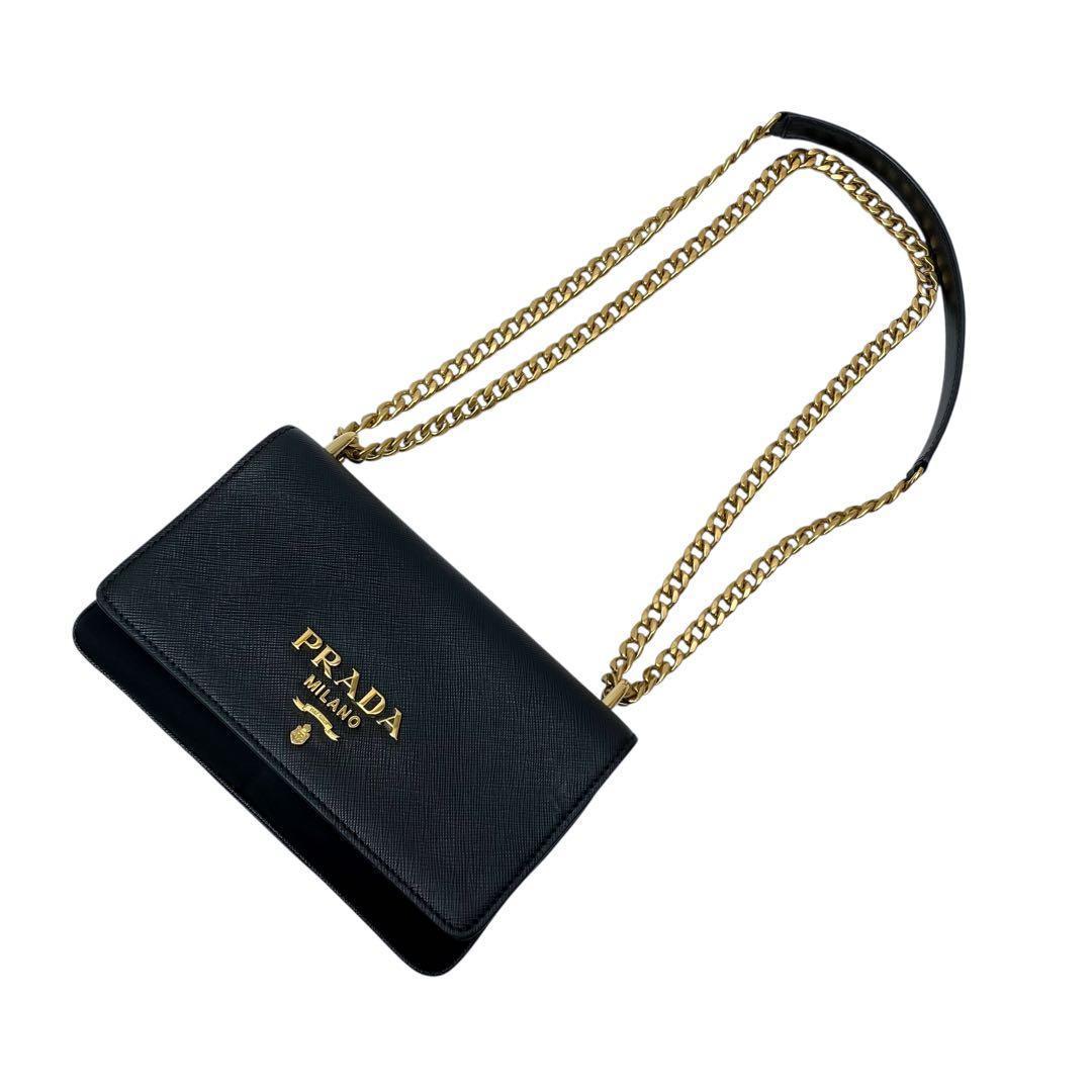 Prada Saffiano Nylon Leather Chain Shoulder Bag Black — view 3