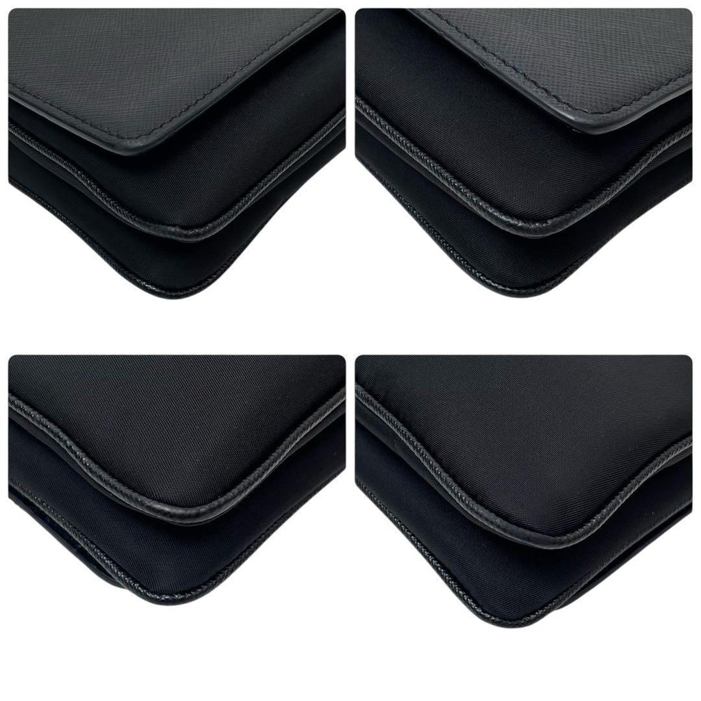 Prada Saffiano Nylon Leather Chain Shoulder Bag Black — view 6