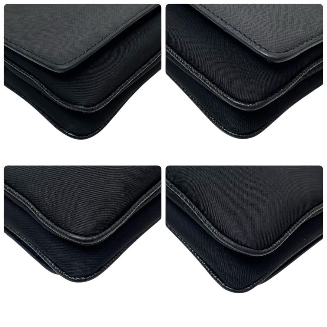 Prada Saffiano Nylon Leather Chain Shoulder Bag Black — view 6