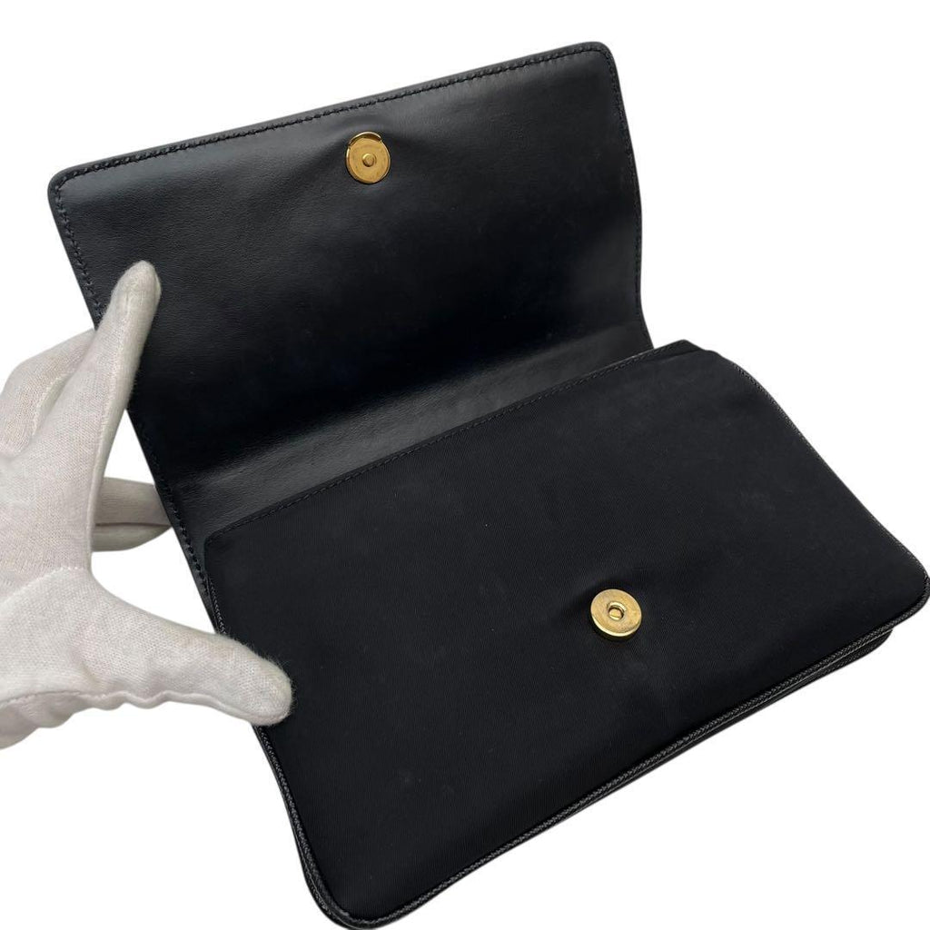 Prada Saffiano Nylon Leather Chain Shoulder Bag Black — view 7