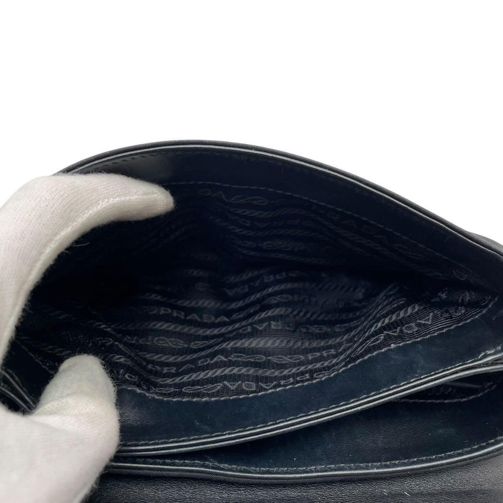 Prada Saffiano Nylon Leather Chain Shoulder Bag Black — view 8