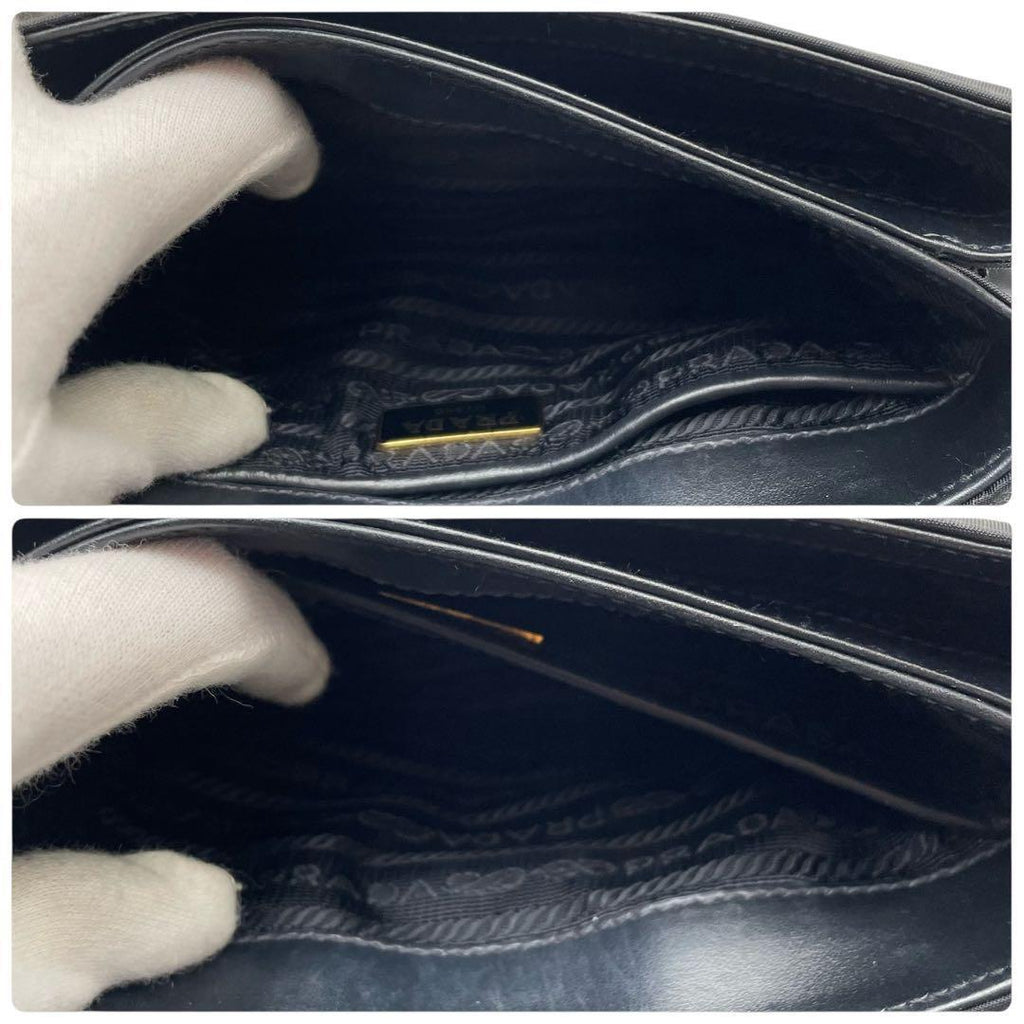 Prada Saffiano Nylon Leather Chain Shoulder Bag Black — view 9