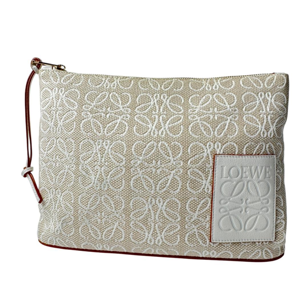 Loewe Anagram Clutch Pouch Beige White