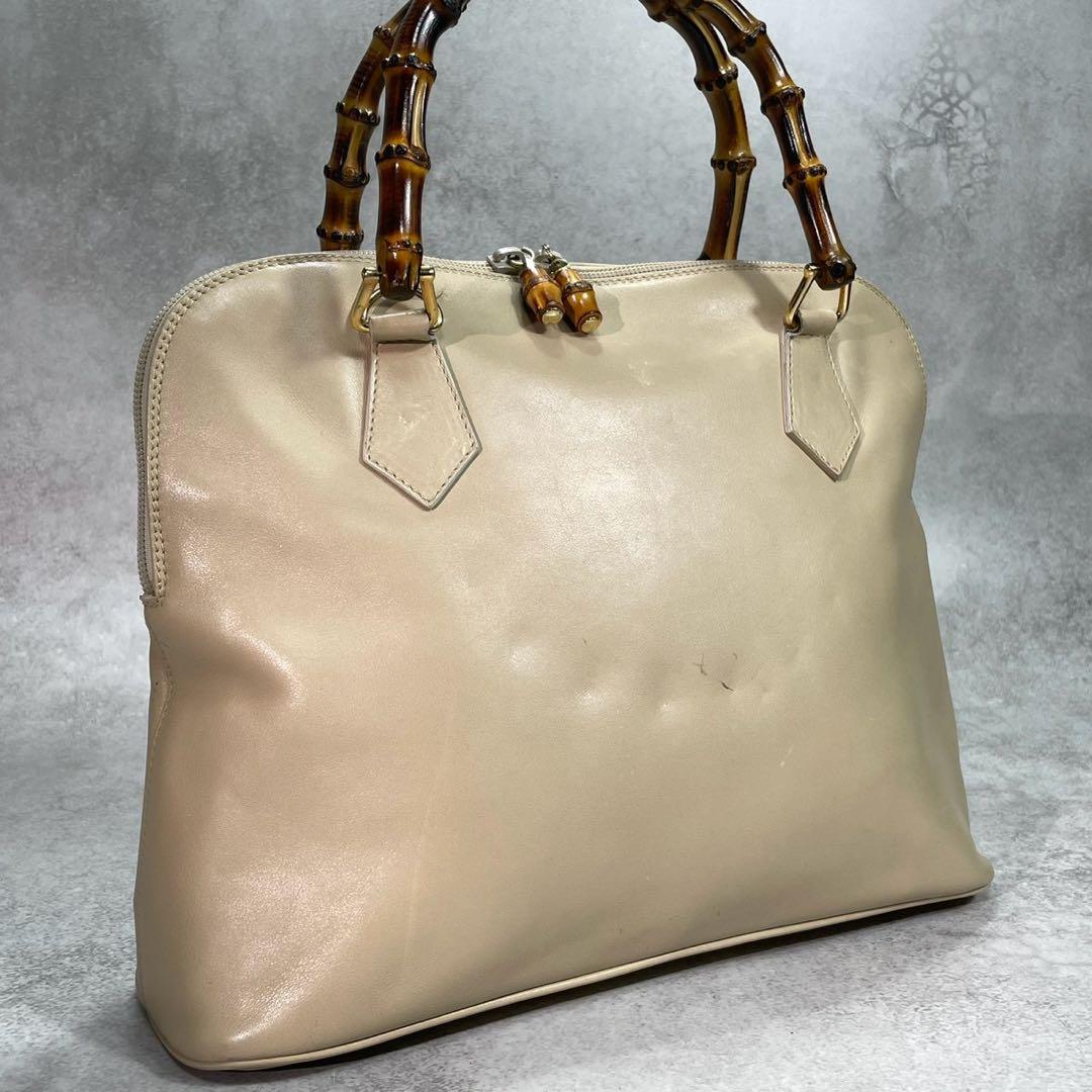 Gucci Handbag Bamboo Beige Leather Gold