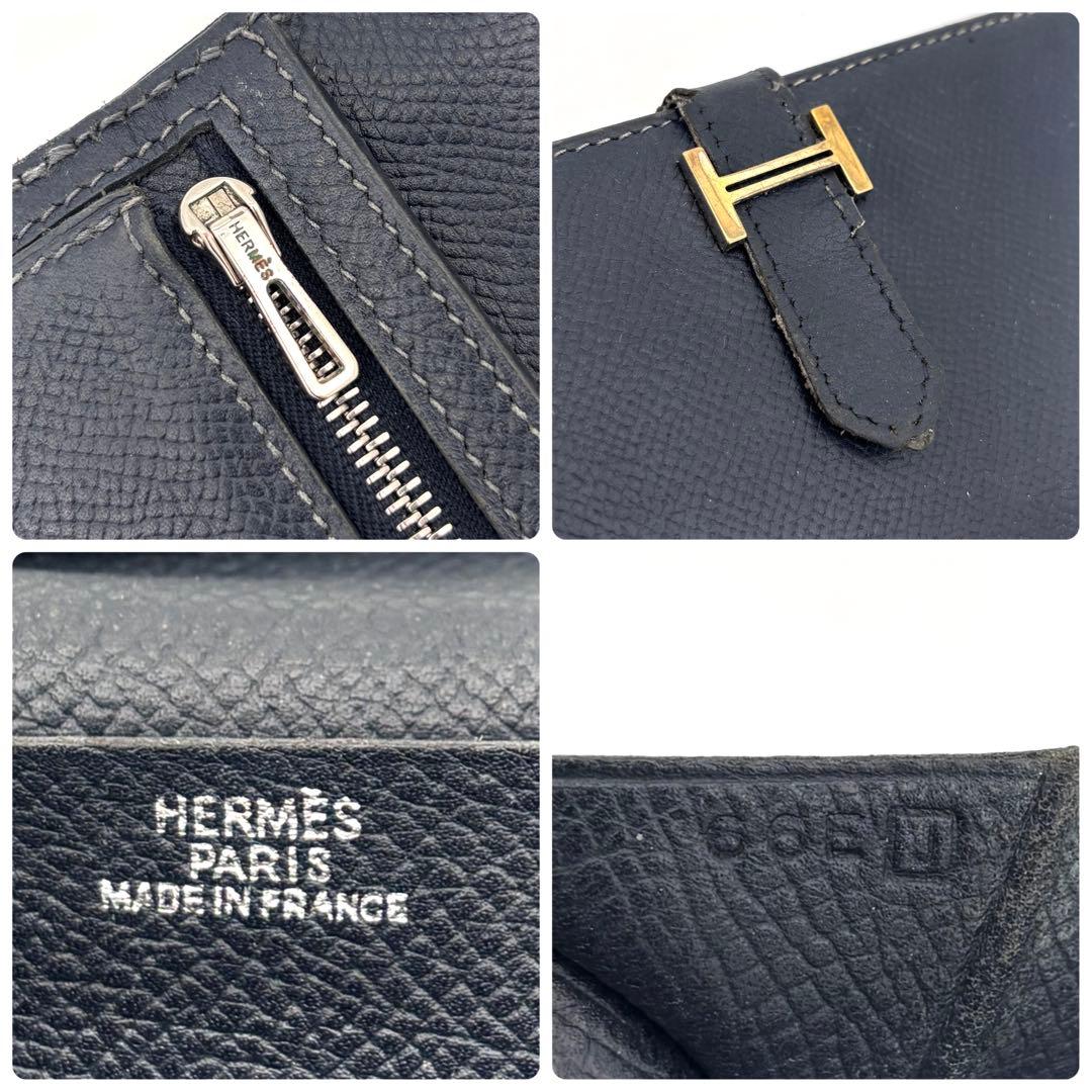 Hermes Bearn Classic Bifold Wallet Navy Leather Epsom — view 9