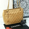 Chanel Quilted Chain Shoulder Lambskin Beige CC Logo