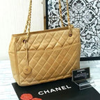 Chanel Quilted Chain Shoulder Lambskin Beige CC Logo
